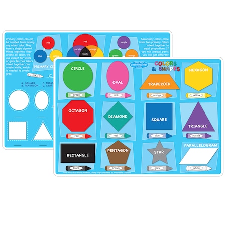 Ashley Productions Smart Poly Learning Mats, 12in. x 17in., Colors + Shapes, Pack of 10 95622